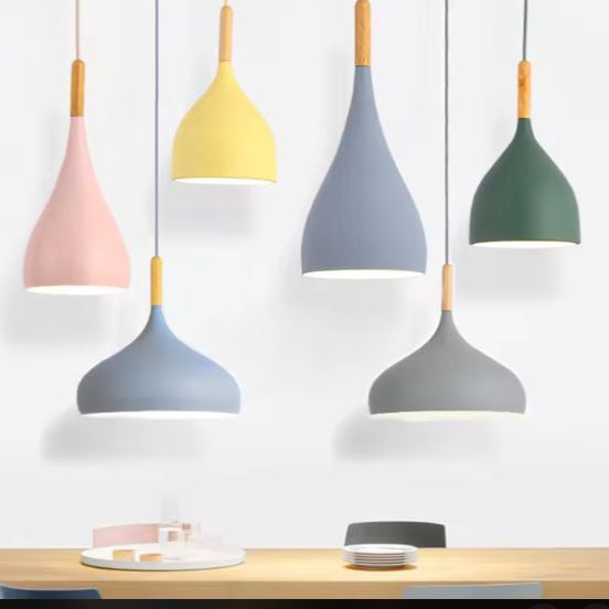 Meerkleurige Glans Hanglamp – Aluminium & Hout, Moderne E27 Fitting