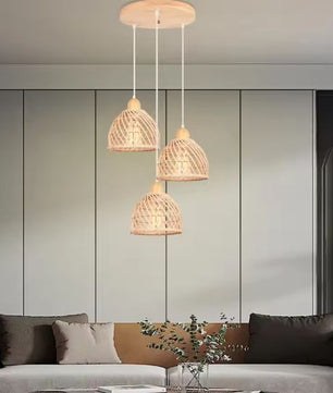 Vintage Rotan Hanglamp – Bamboe Rieten Plafondlamp met Gevlochten Scherm