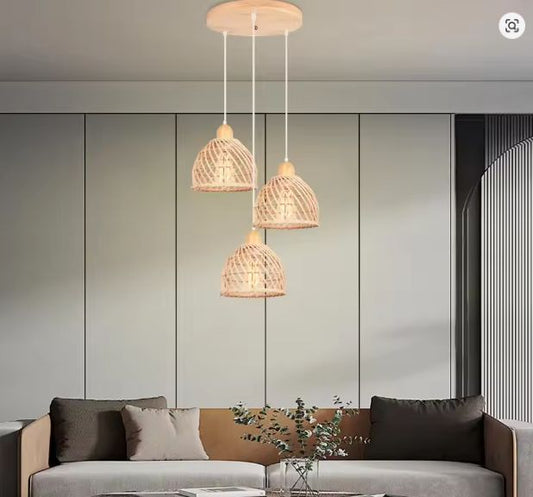 Vintage Rotan Hanglamp – Bamboe Rieten Plafondlamp met Gevlochten Scherm