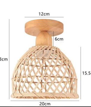 Vintage Rotan Hanglamp – Bamboe Rieten Plafondlamp met Gevlochten Scherm