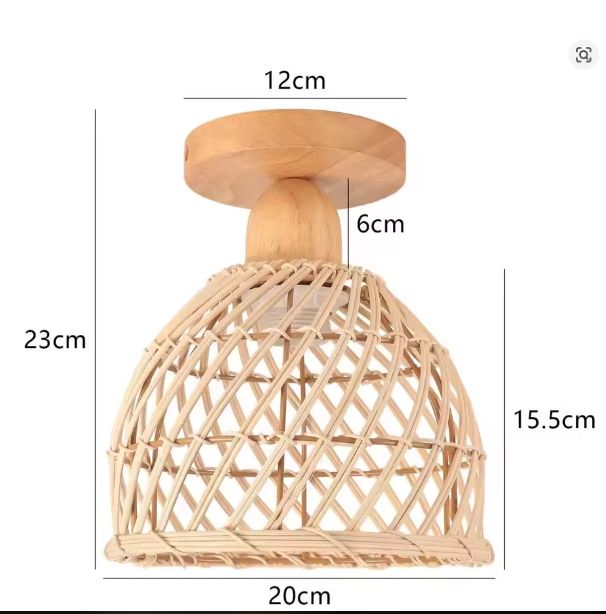Vintage Rotan Hanglamp – Bamboe Rieten Plafondlamp met Gevlochten Scherm
