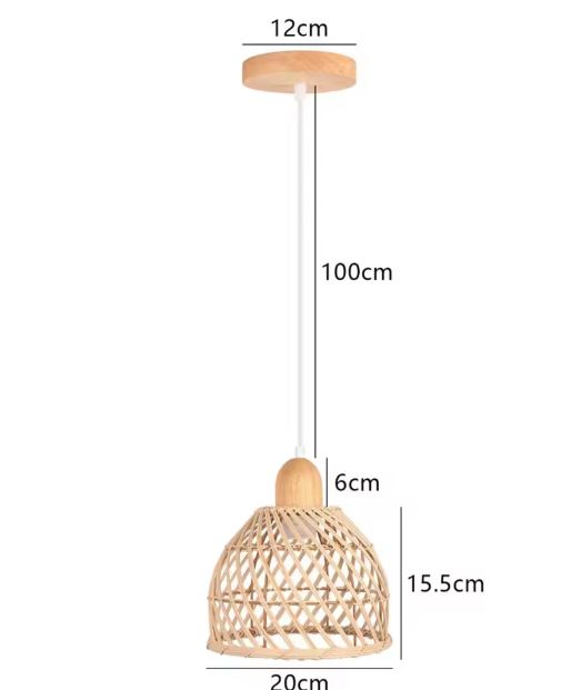 Vintage Rotan Hanglamp – Bamboe Rieten Plafondlamp met Gevlochten Scherm