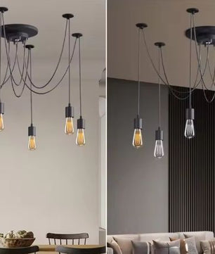 Vintage Spider Kroonluchter – Industriële Plafondlamp met Meerdere Hanglampen