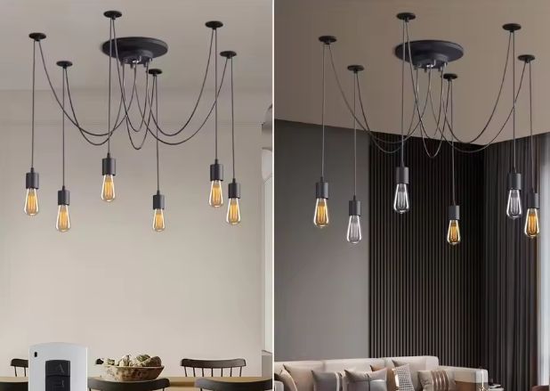 Vintage Spider Kroonluchter – Industriële Plafondlamp met Meerdere Hanglampen