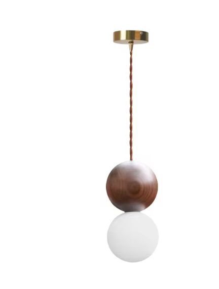 Moderne Houten LED Hanglamp – Glazen Bol Kroonluchter voor Slaapkamer, Eetkamer & Woonkamer