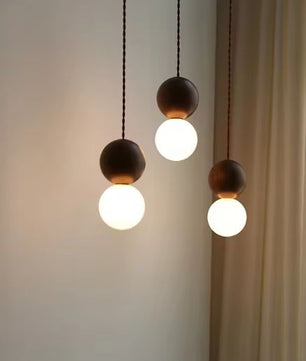 Moderne Houten LED Hanglamp – Glazen Bol Kroonluchter voor Slaapkamer, Eetkamer & Woonkamer
