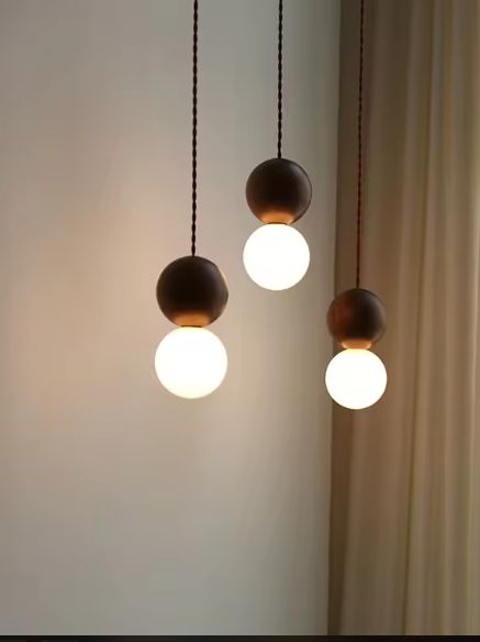 Moderne Houten LED Hanglamp – Glazen Bol Kroonluchter voor Slaapkamer, Eetkamer & Woonkamer