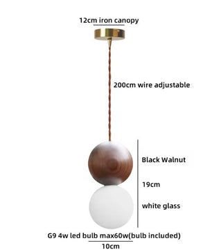 Moderne Houten LED Hanglamp – Glazen Bol Kroonluchter voor Slaapkamer, Eetkamer & Woonkamer