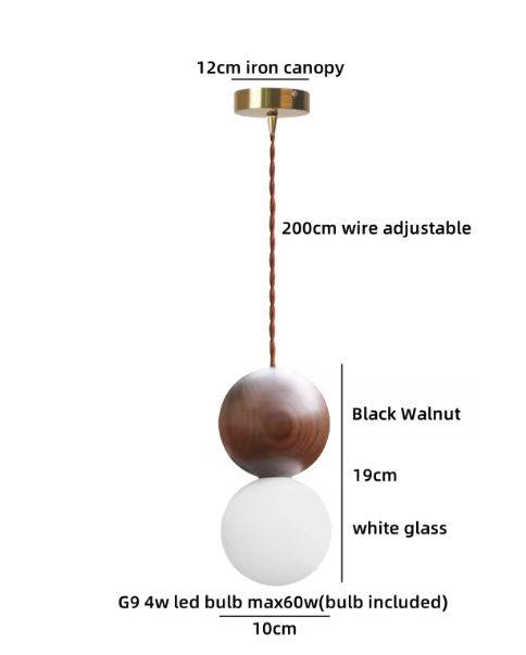 Moderne Houten LED Hanglamp – Glazen Bol Kroonluchter voor Slaapkamer, Eetkamer & Woonkamer