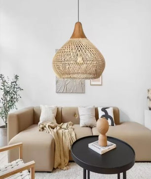 Vintage Rotan Hanglamp – Boho Plafondlamp voor Eetkamer, Keuken & Woonkamer