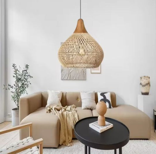 Vintage Rotan Hanglamp – Boho Plafondlamp voor Eetkamer, Keuken & Woonkamer