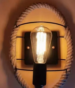 Retro Industriële Wandlamp – IJzer & Henneptouw, Decoratief en Sfeervo