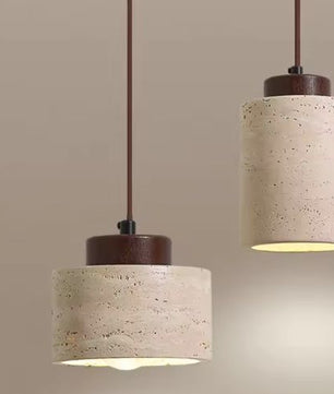 Japanse Wabi-Sabi Hanglamp – Stenen Kroonluchter met Gele Lampenkap