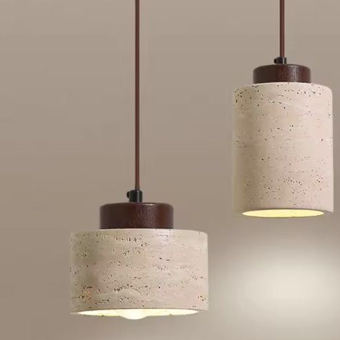 Japanse Wabi-Sabi Hanglamp – Stenen Kroonluchter met Gele Lampenkap