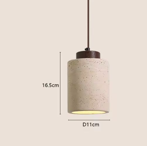 Japanse Wabi-Sabi Hanglamp – Stenen Kroonluchter met Gele Lampenkap