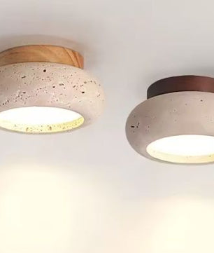 Nordic Houten Plafondlamp – Moderne LED Lamp met Travertijn Scherm
