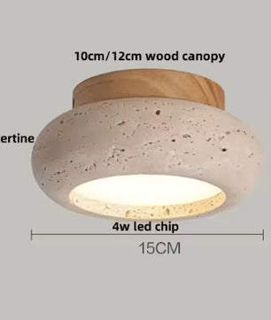 Nordic Houten Plafondlamp – Moderne LED Lamp met Travertijn Scherm