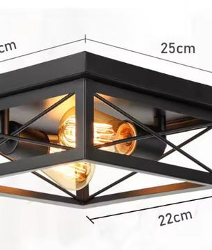 Retro Industriële Plafondlamp – Zwart IJzer, 2x E27 Fittingen