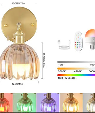 Vintage Glazen Wandlamp – RGB Oplaadbaar & Bedradingvrij