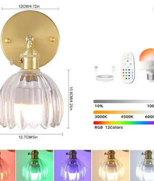 Vintage Glazen Wandlamp – RGB Oplaadbaar & Bedradingvrij