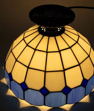 Ronde Plafondlamp Wit & Blauw – Rustieke E27 Binnenverlichting