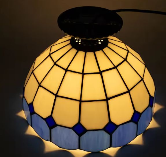 Ronde Plafondlamp Wit & Blauw – Rustieke E27 Binnenverlichting