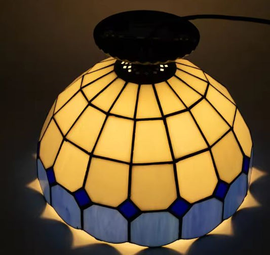Ronde Plafondlamp Wit & Blauw – Rustieke E27 Binnenverlichting
