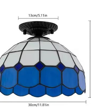 Ronde Plafondlamp Wit & Blauw – Rustieke E27 Binnenverlichting