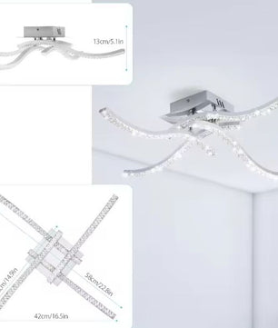 Moderne LED Plafondlamp – 32W, 4-lichts Golvend Design, Chroom