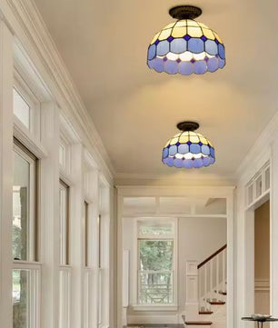 Ronde Plafondlamp Wit & Blauw – Rustieke E27 Binnenverlichting