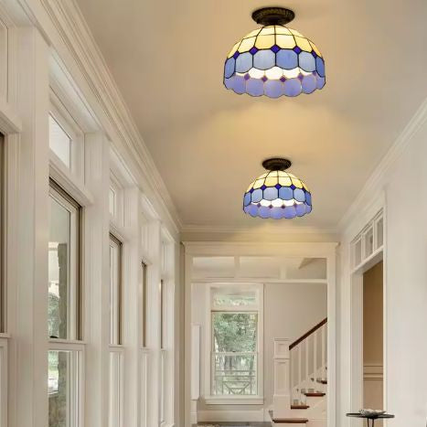 Ronde Plafondlamp Wit & Blauw – Rustieke E27 Binnenverlichting