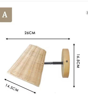 Retro Rotan Wandlamp – Handgeweven LED Wandkandelaar met Schakelaar