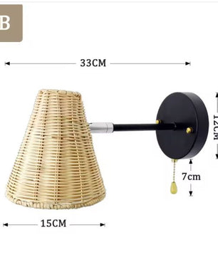 Retro Rotan Wandlamp – Handgeweven LED Wandkandelaar met Schakelaar