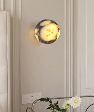 Luxe Wandlamp van Zwart Marmer – Moderne LED Sfeerverlichting