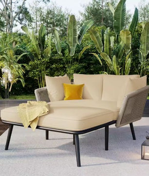 Tuinbank met 2 Kussens & Bekleding – Ligstoel voor Tuin, Balkon & Terras, Afneembare Wasbare Kussens