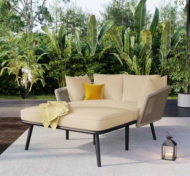 Tuinbank met 2 Kussens & Bekleding – Ligstoel voor Tuin, Balkon & Terras, Afneembare Wasbare Kussens