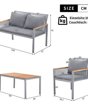 Lounge Set Balkonmeubilair – Tuinmeubelen Zitgroep met Comfortabele Kussens, Dubbele Fauteuils en Tafel, Set van 4