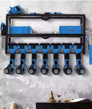 Opbergrek voor Elektrisch Gereedschap – Industriële Stalen Pegboard Wandmontage met Verstelbare Planken en Vergrendelbare Zwenkwielen, 500 lbs Capaciteit