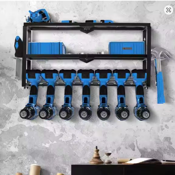 Opbergrek voor Elektrisch Gereedschap – Industriële Stalen Pegboard Wandmontage met Verstelbare Planken en Vergrendelbare Zwenkwielen, 500 lbs Capaciteit