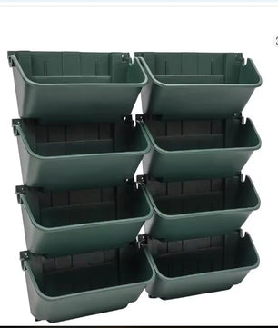 Set van 8 Verticale Wandplantenbakken – Groen, Met Afvoergaten & Stapelbaar voor Binnen en Buiten