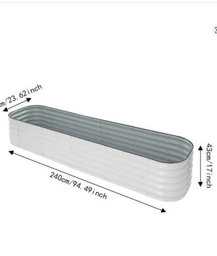 Grote Rechthoekige Plantenbak 240x60x43 cm – Verhoogd Tuinbed van Wit Aluminium-Verzinkt Staal