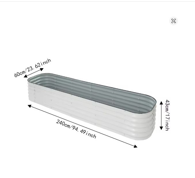 Grote Rechthoekige Plantenbak 240x60x43 cm – Verhoogd Tuinbed van Wit Aluminium-Verzinkt Staal