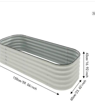 Grote Rechthoekige Plantenbak 150x60x43 cm – Verhoogd Tuinbed van Wit Aluminium-Verzinkt Staal