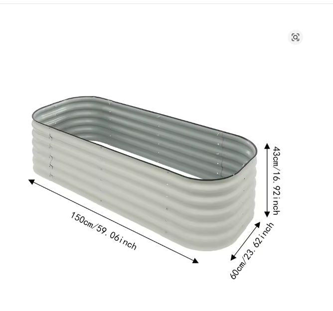 Grote Rechthoekige Plantenbak 150x60x43 cm – Verhoogd Tuinbed van Wit Aluminium-Verzinkt Staal
