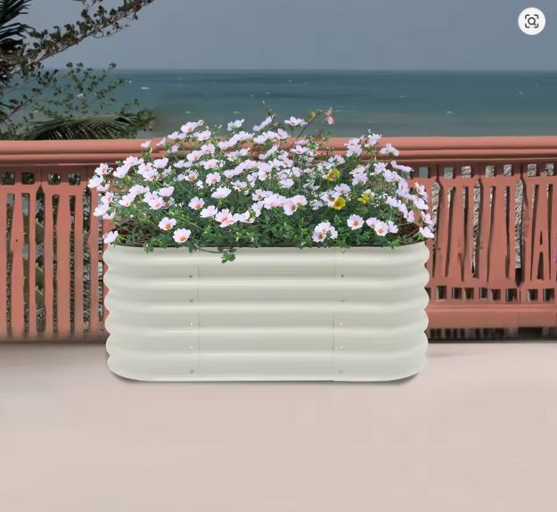 Grote Rechthoekige Plantenbak 150x60x43 cm – Verhoogd Tuinbed van Wit Aluminium-Verzinkt Staal