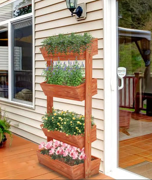 4-laags Verhoogd Tuinbed – Verticale Houten Plantenbak met Afneembare Ladderrekken