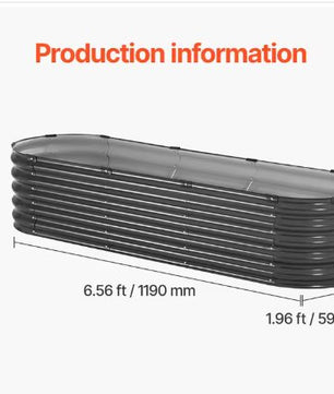Verhoogde Metalen Tuinbak – Gegalvaniseerde Ovale Plantenbak met Open Bodem & Versteviging, 240×60×56 cm