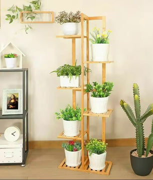 Bamboe Plantenstandaard met 5 of 6 Lagen – Meerlaagse Bloemenplank voor Binnen & Buiten, Natuurlijk Hout