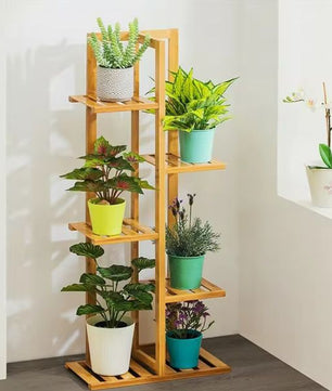 Bamboe Plantenstandaard met 5 of 6 Lagen – Meerlaagse Bloemenplank voor Binnen & Buiten, Natuurlijk Hout