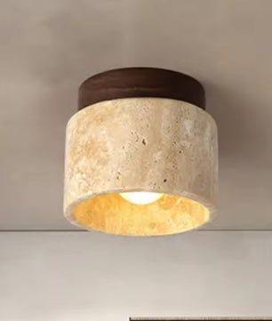 Japanse Stijl LED Plafondlamp – Steen & Hout, Modern Rond Design